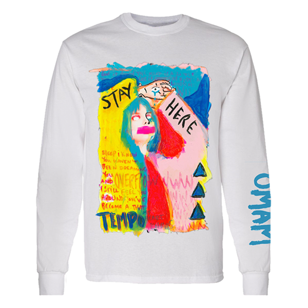 STAY HERE L/SLEEVE WHITE T-SHIRT